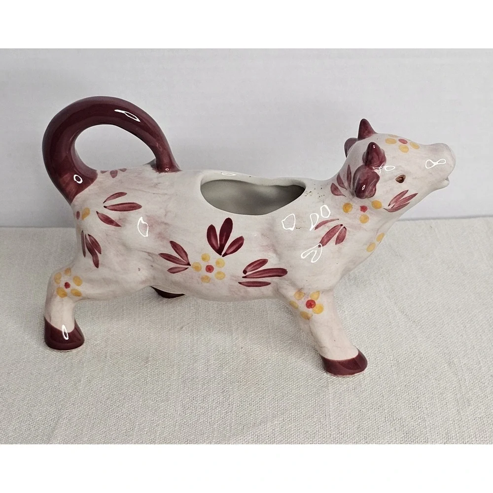 Temp-tations Old World Cranberry Cow Creamer Floral Pattern - Picture 3 of 3